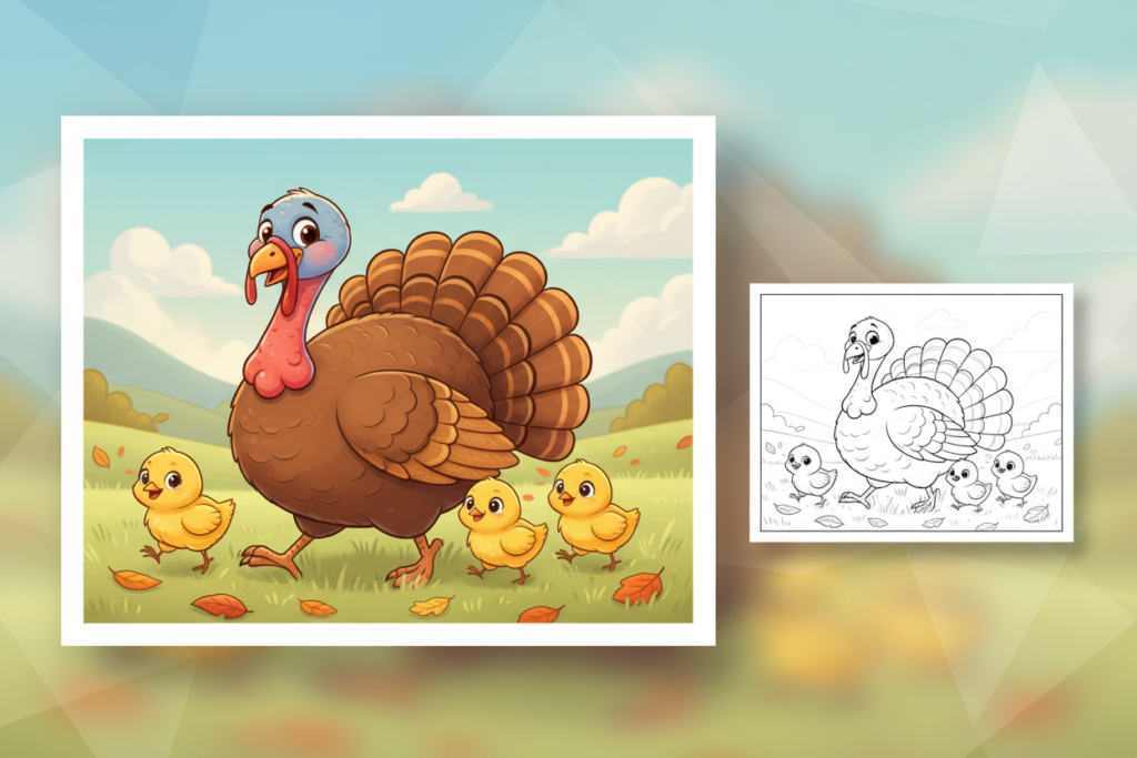 a-mama-turkey-with-three thanksgiving coloring pages