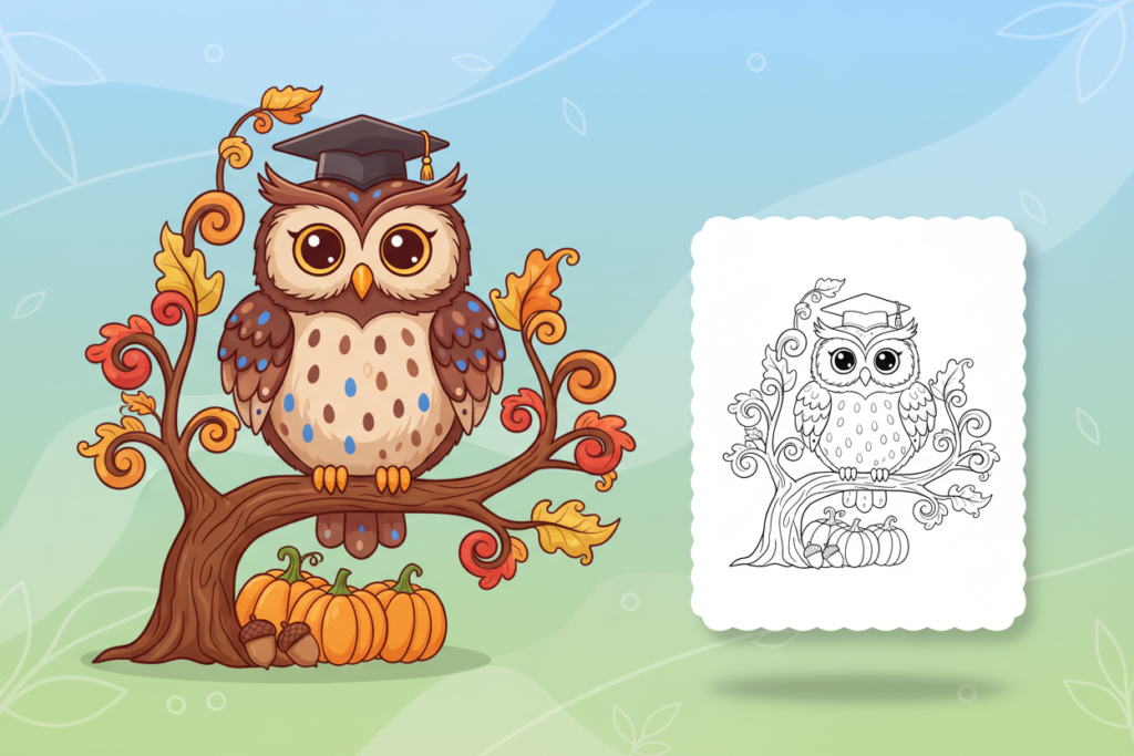 a-wise-wide-eyed-owl-perched fall coloring pages