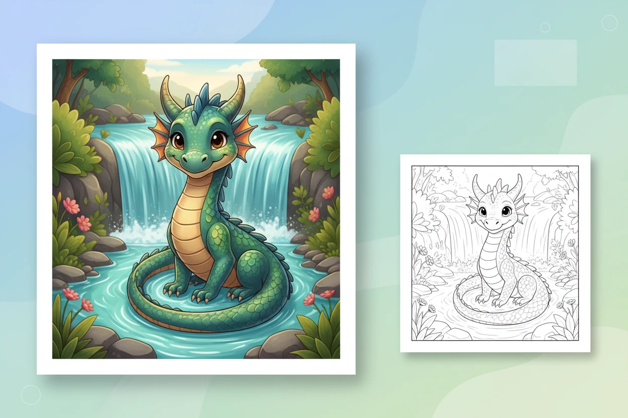 a-friendly-dragon-sitting-by - dragon coloring sheet