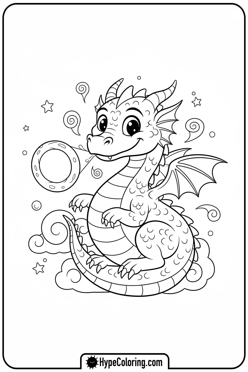 dragon-blowing-smoke-rings - dragon coloring sheet