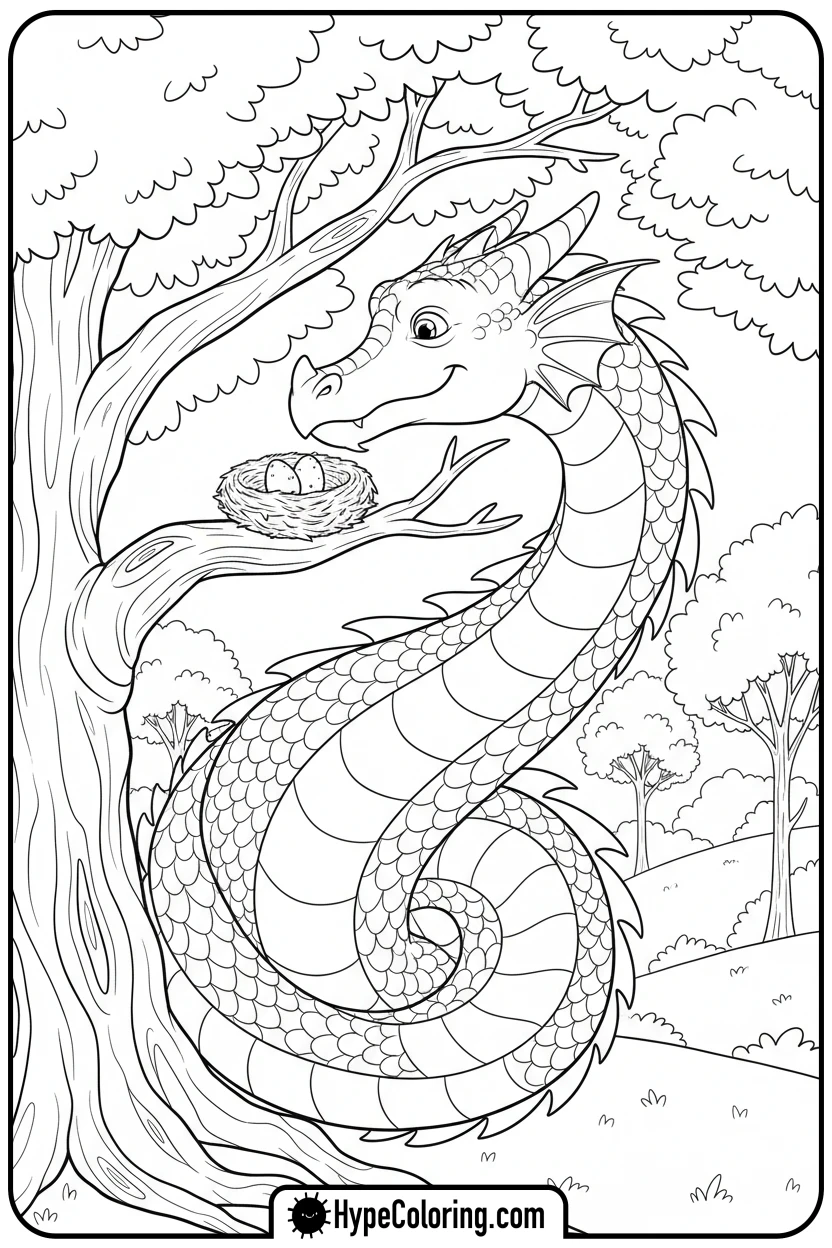 dragon-helping-bird - dragon coloring sheet