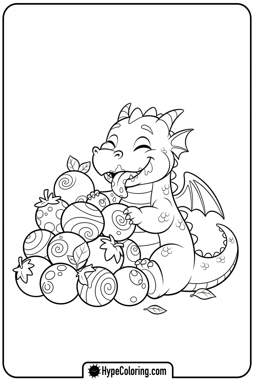 dragon-eating-berries - dragon coloring sheet
