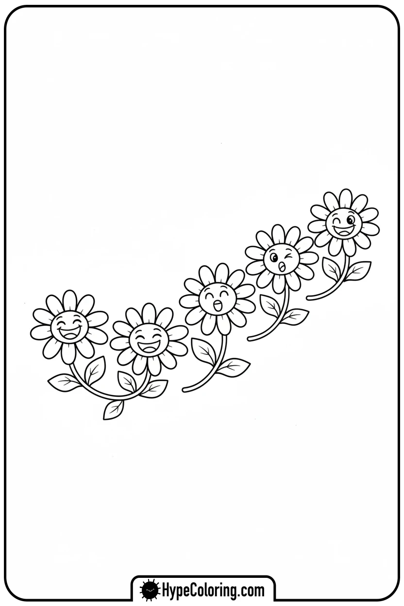 dancing-daisy-chain - flower coloring sheets