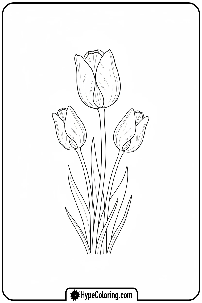 three-tulips-in-a-row - flower coloring sheets