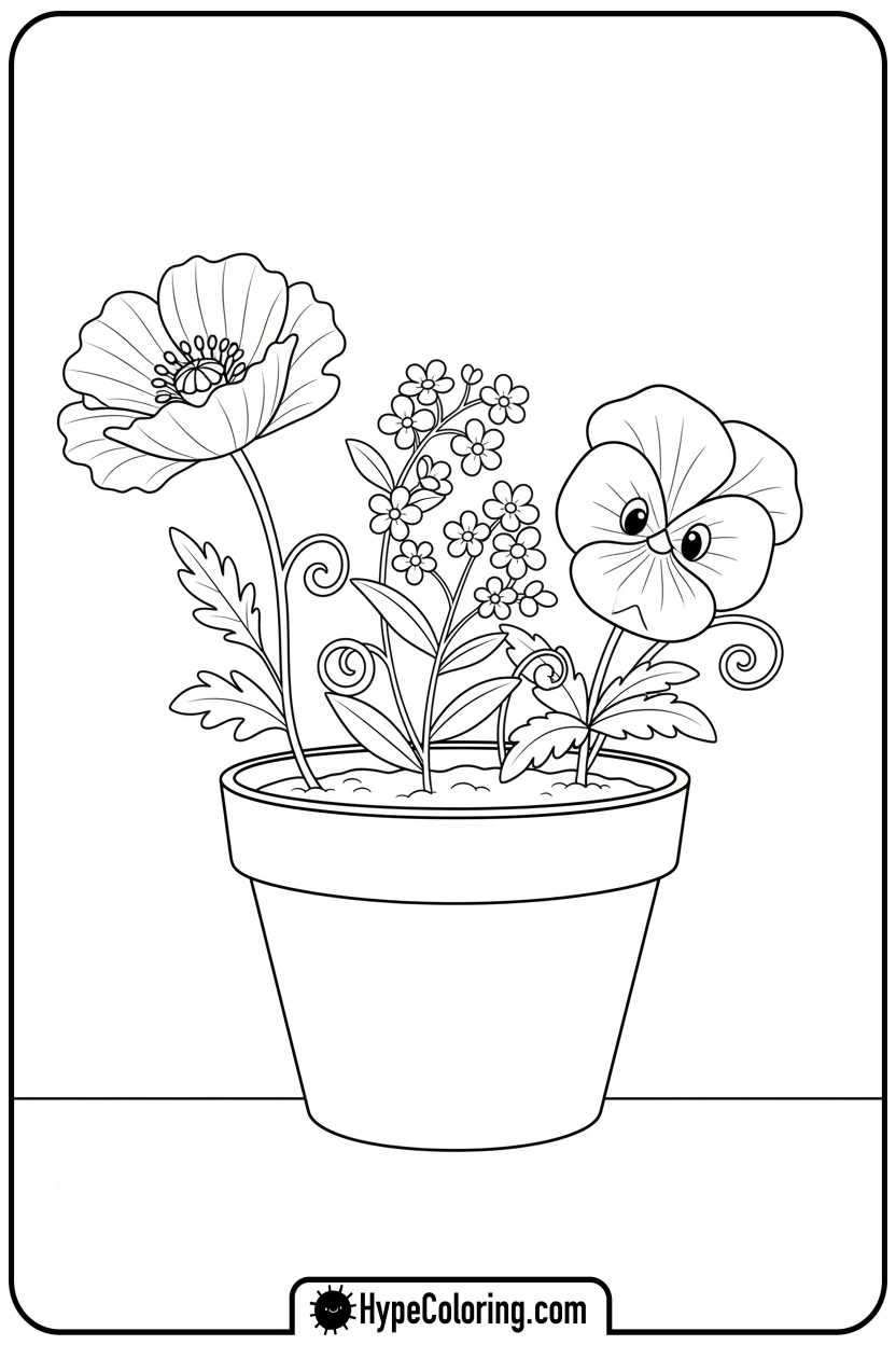 flowers-in-a-pot - flower coloring sheets
