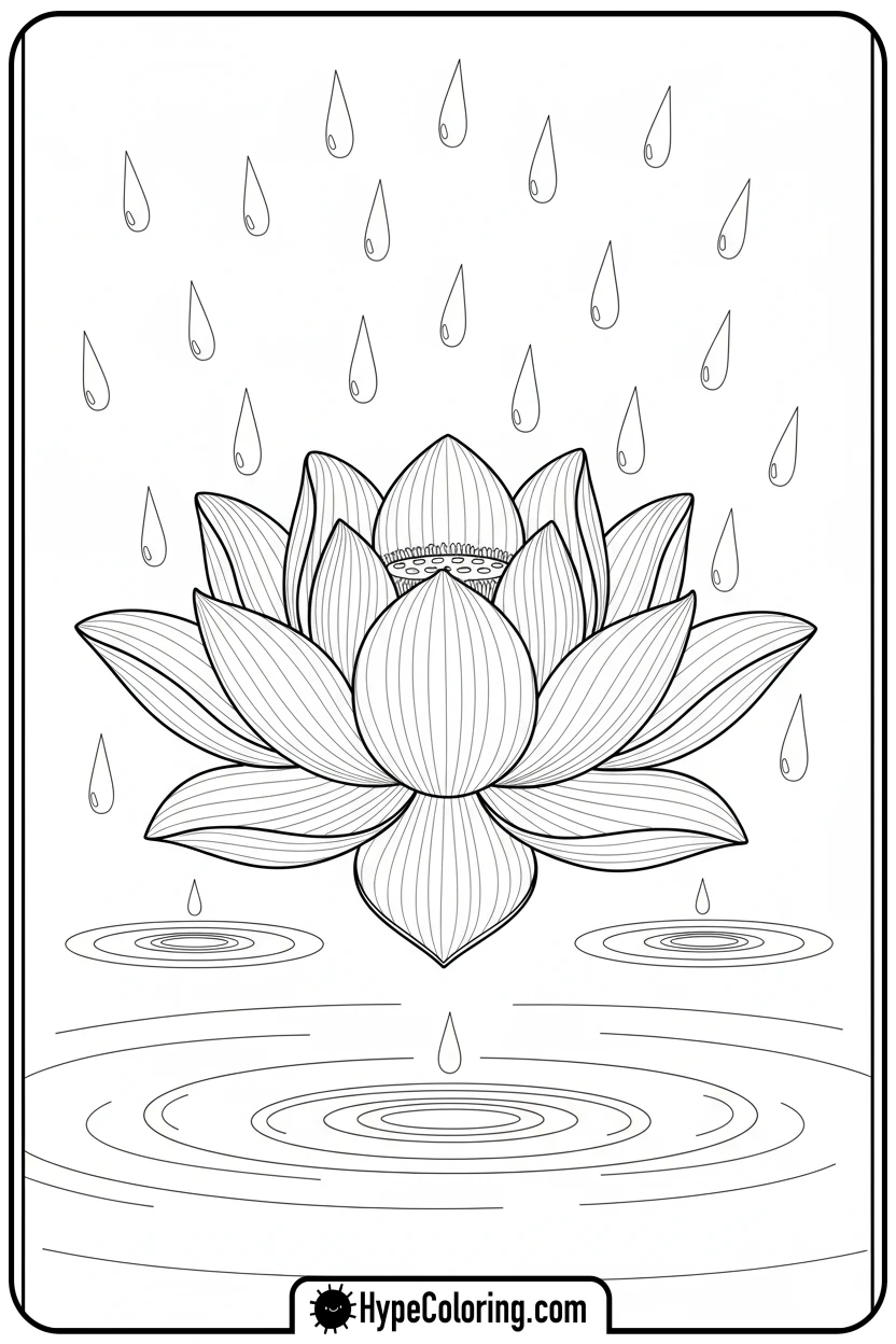 lotus-in-the-rain - flower coloring sheets
