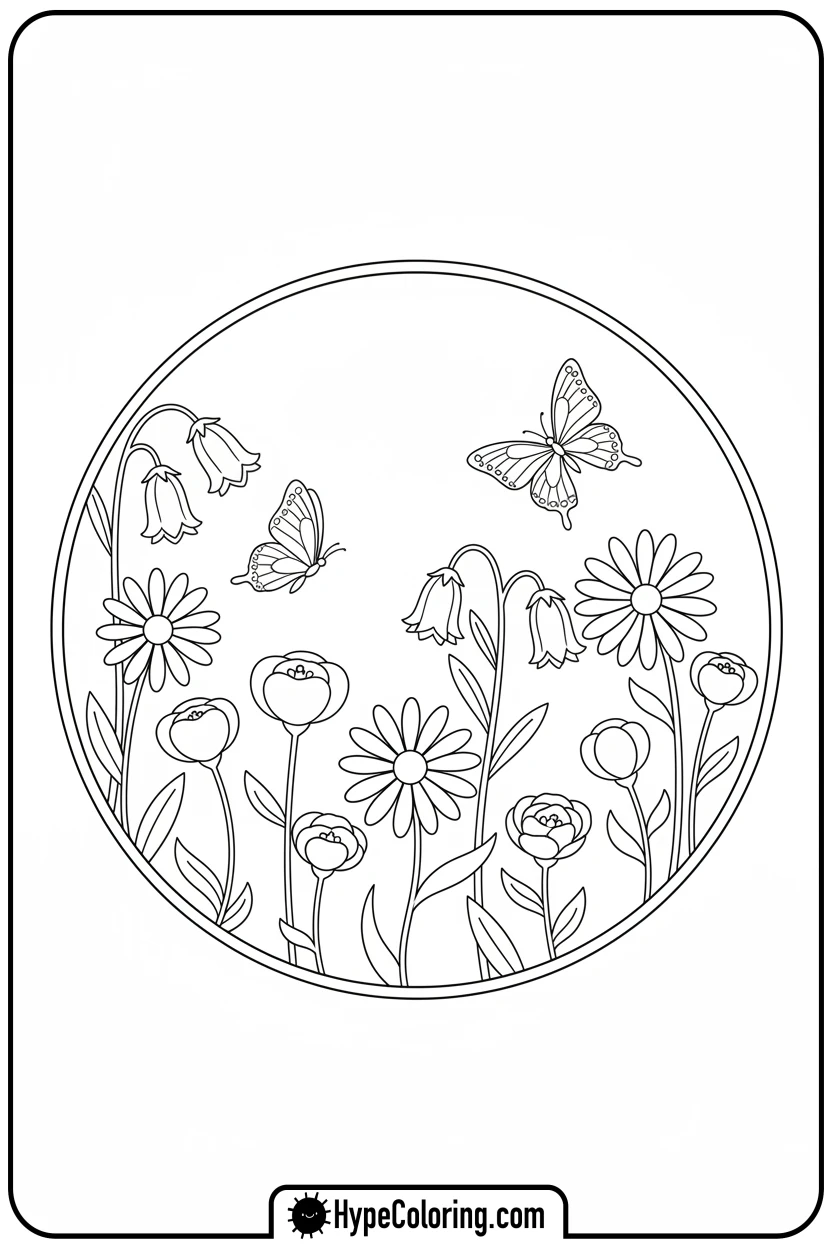 butterflies-in-a-garden - flower coloring sheets