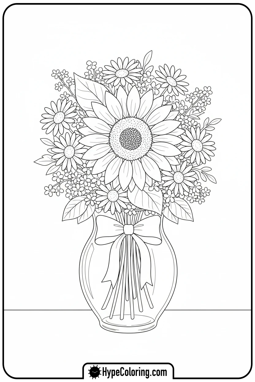 flower-bouquet-in-vase - flower coloring sheets