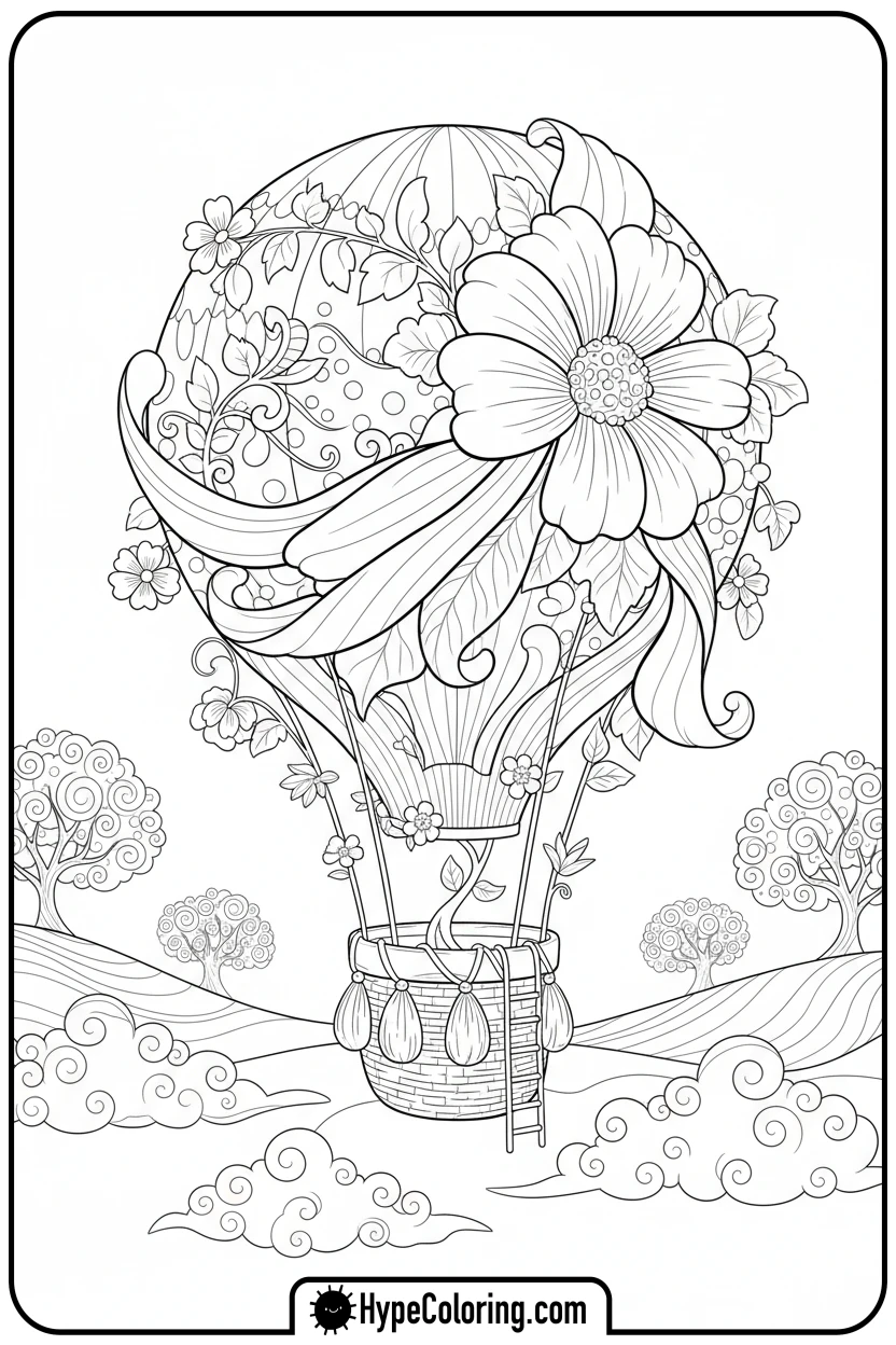 flower-hot-air-balloon - flower coloring sheets