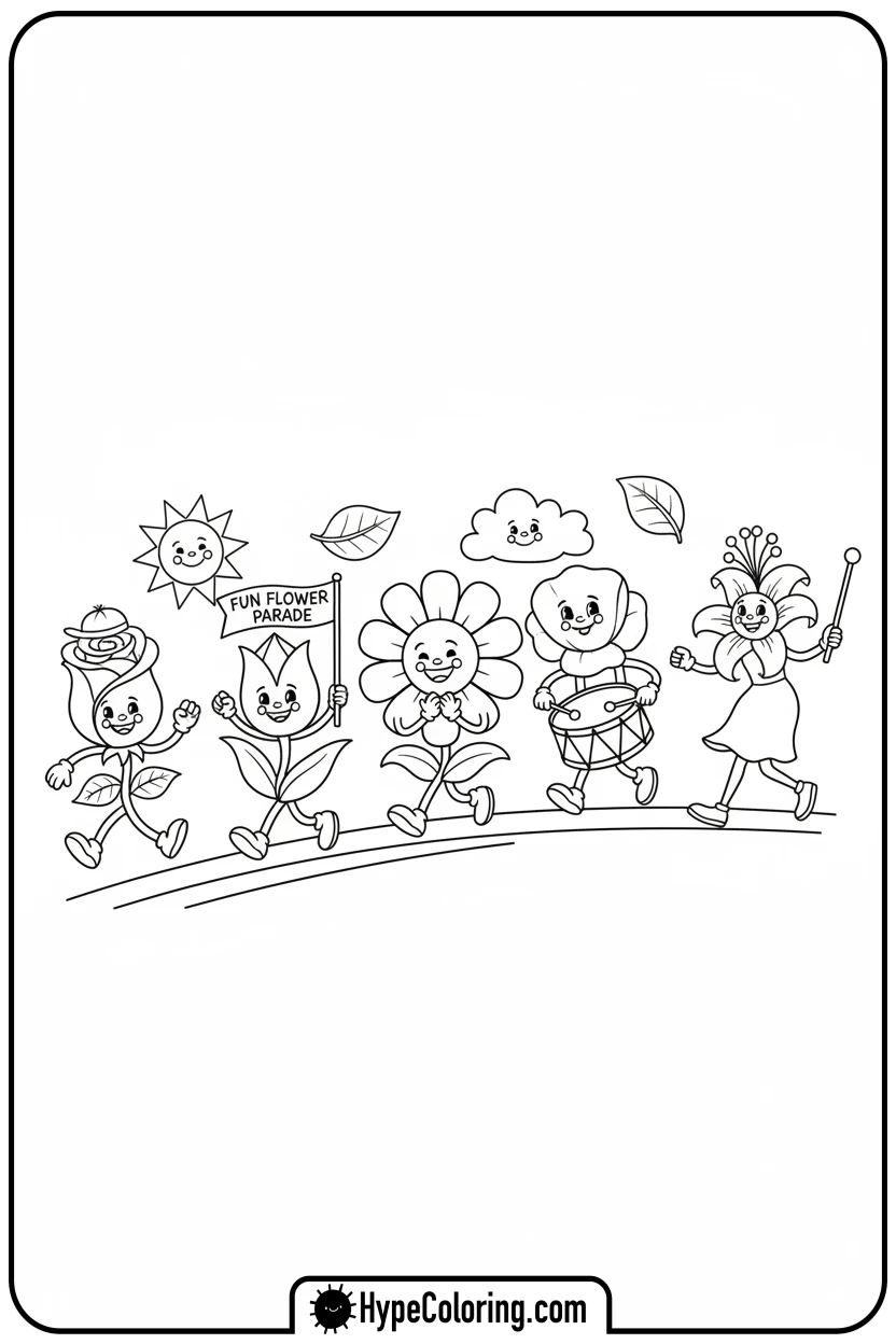 marching-flower-parade - flower coloring sheets