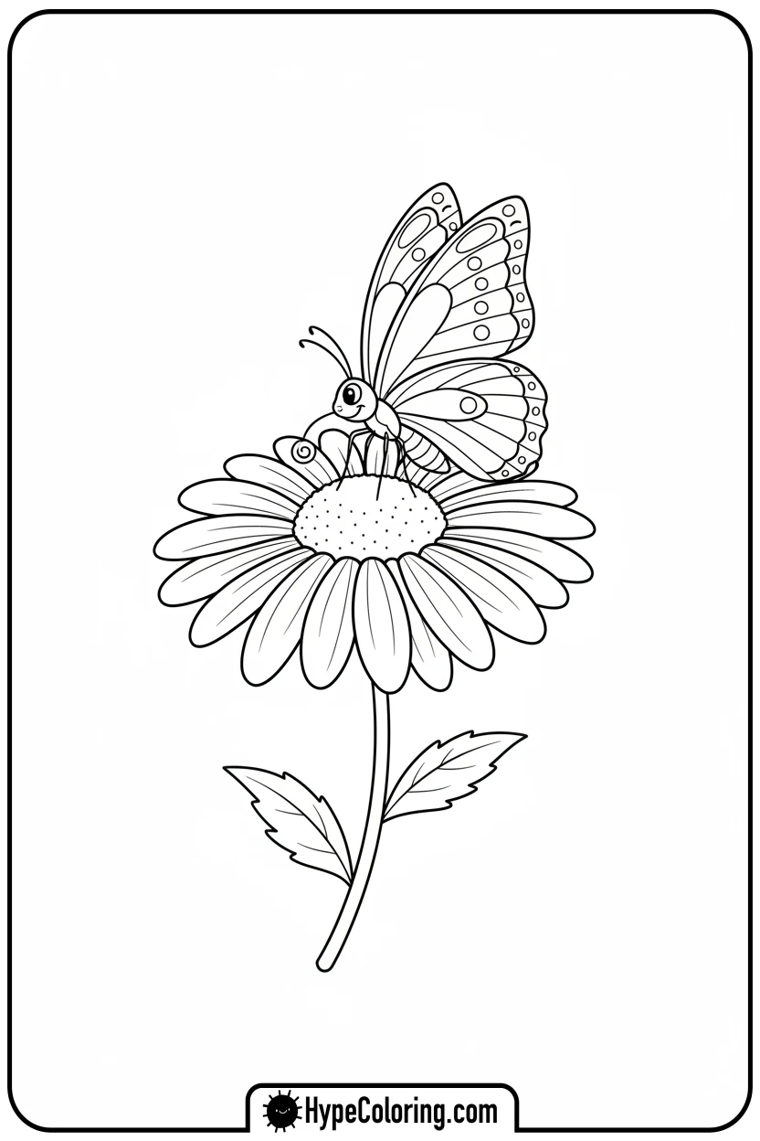 butterfly-on-a-daisy - butterfly coloring sheet