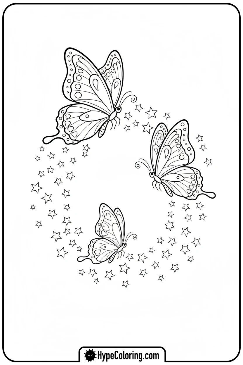 three-butterflies-flying - butterfly coloring sheet