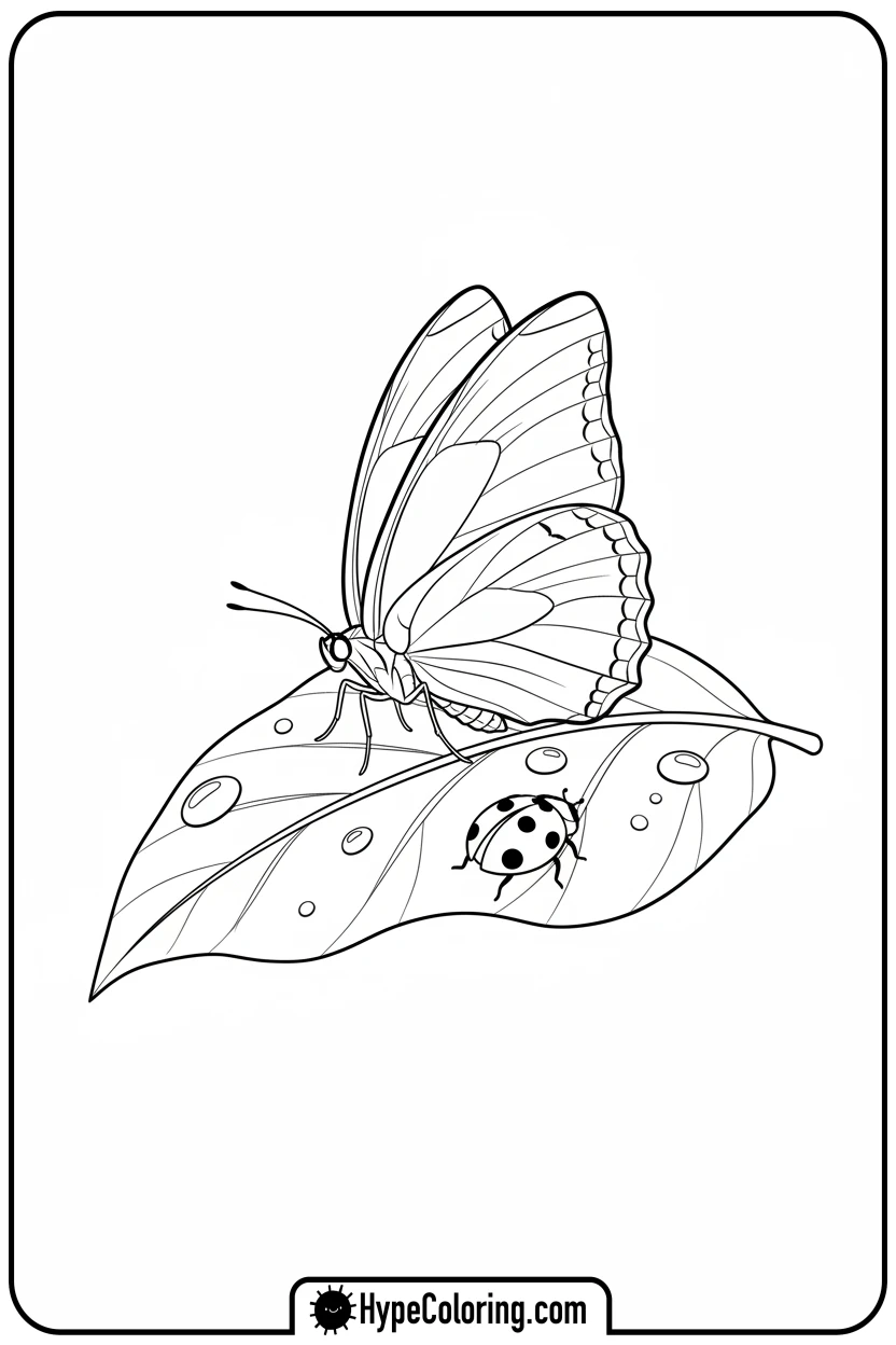 butterfly-on-a-leaf - butterfly coloring sheet