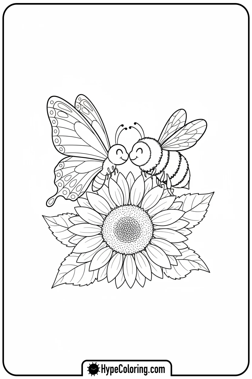 butterfly-and-bee-on-sunflower - butterfly coloring sheet