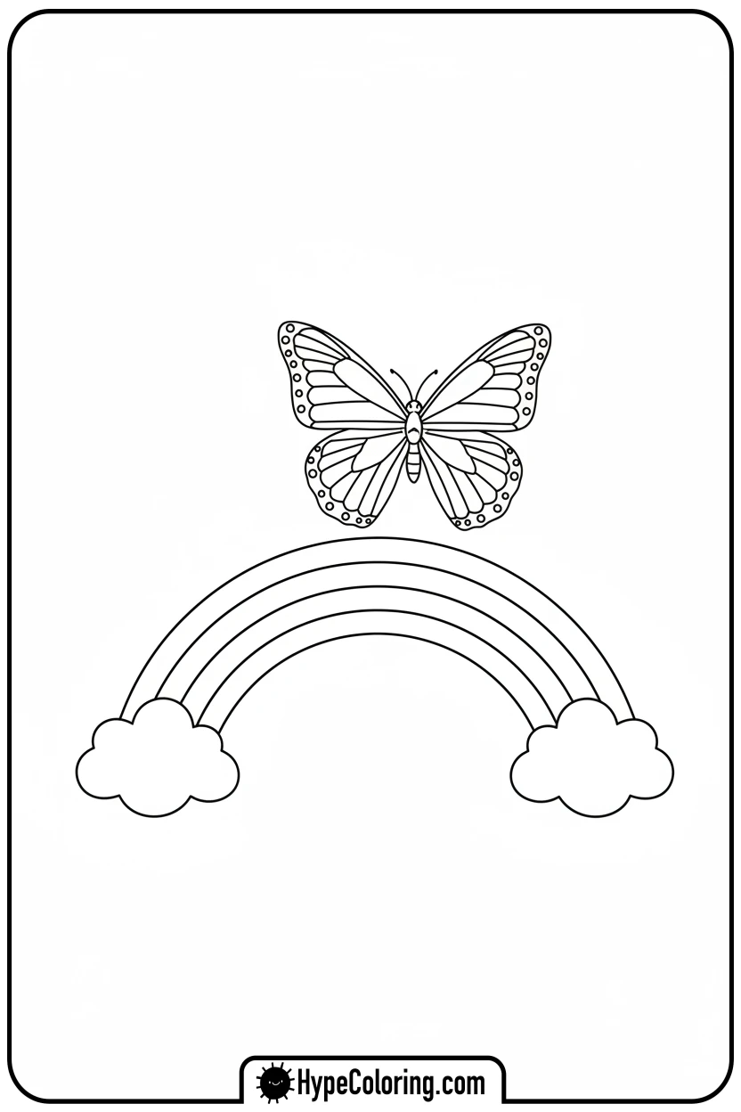 butterfly-over-a-rainbow - butterfly coloring sheet