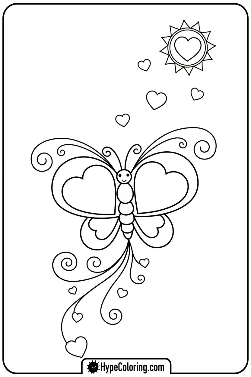 butterfly-with-heart-wings - butterfly coloring sheet