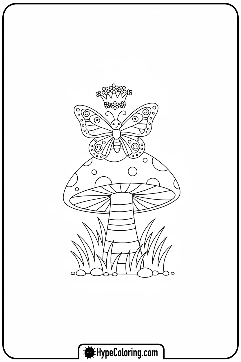 butterfly-on-mushroom-throne - butterfly coloring sheet