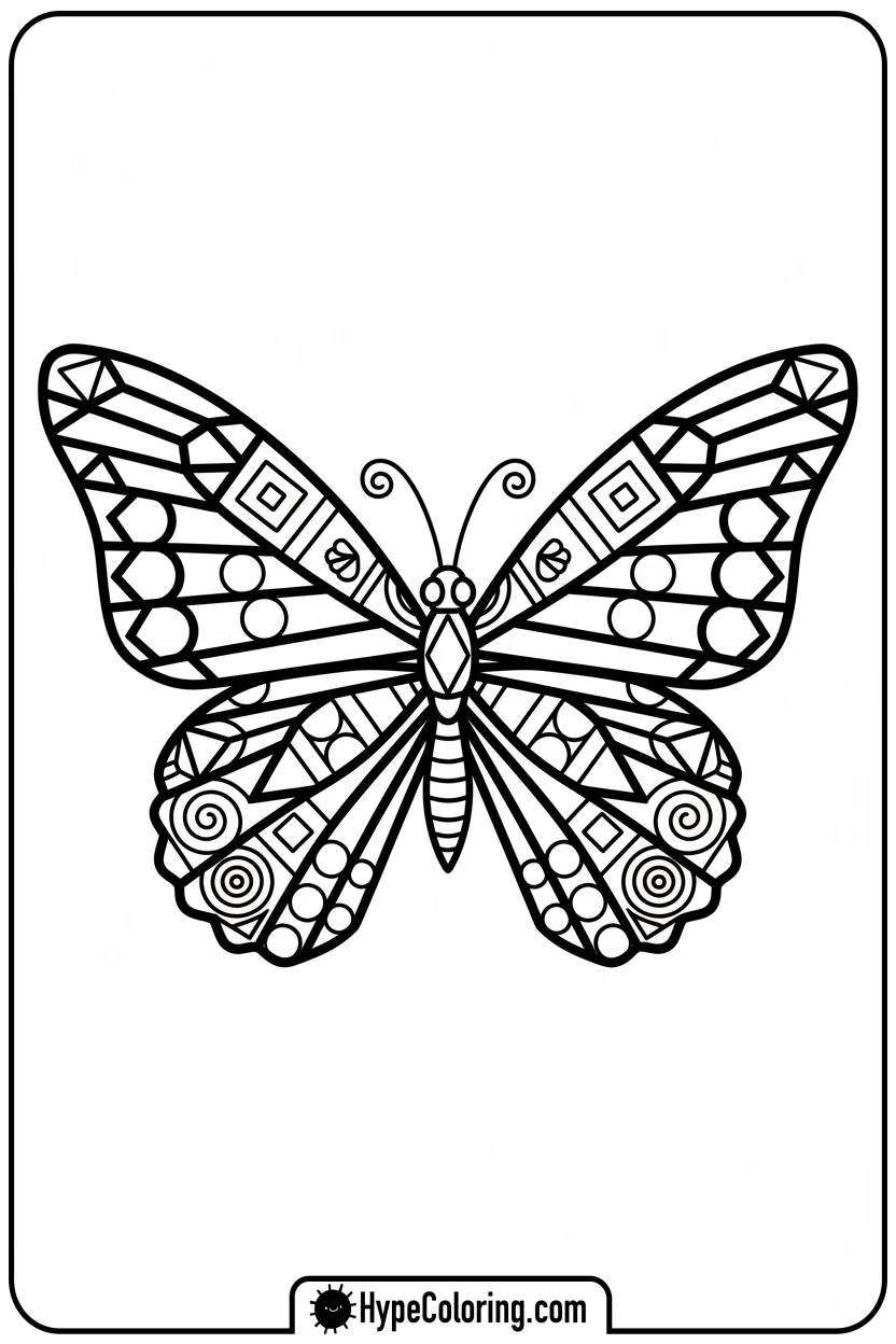 geometric-patterned-butterfly - butterfly coloring sheet