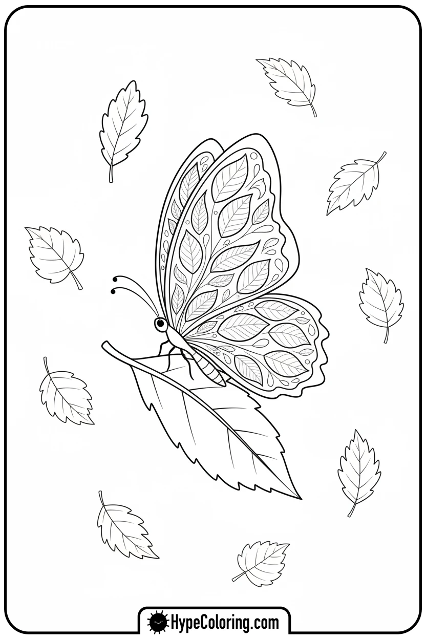 autumn-butterfly-on-leaf - butterfly coloring sheet