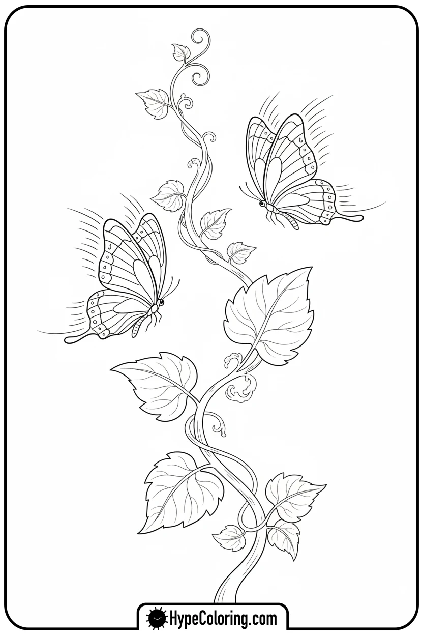 butterflies-chasing-around-vine - butterfly coloring sheet