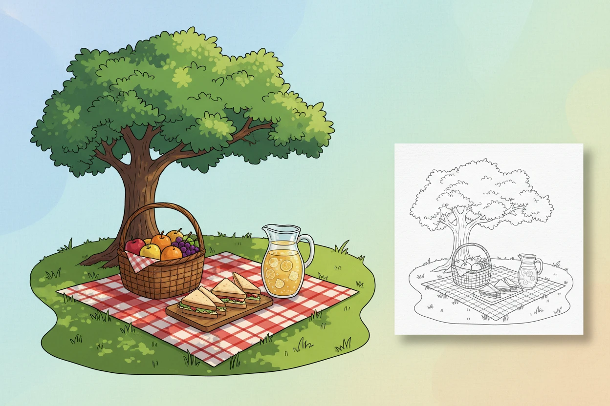 a-checkered-picnic-blanket-spread - spring coloring sheets