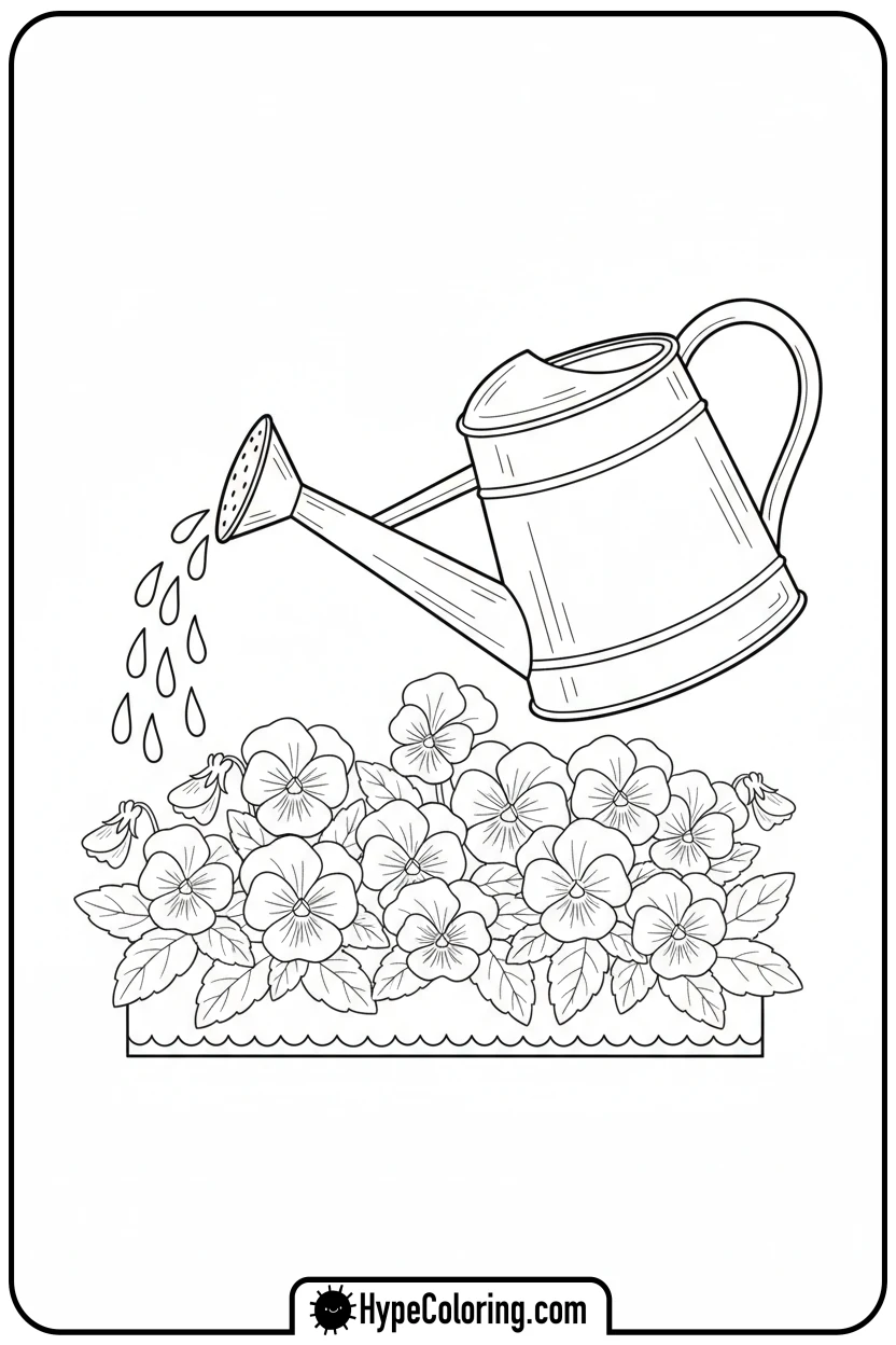 watering-can-watering-flowers - spring coloring sheets