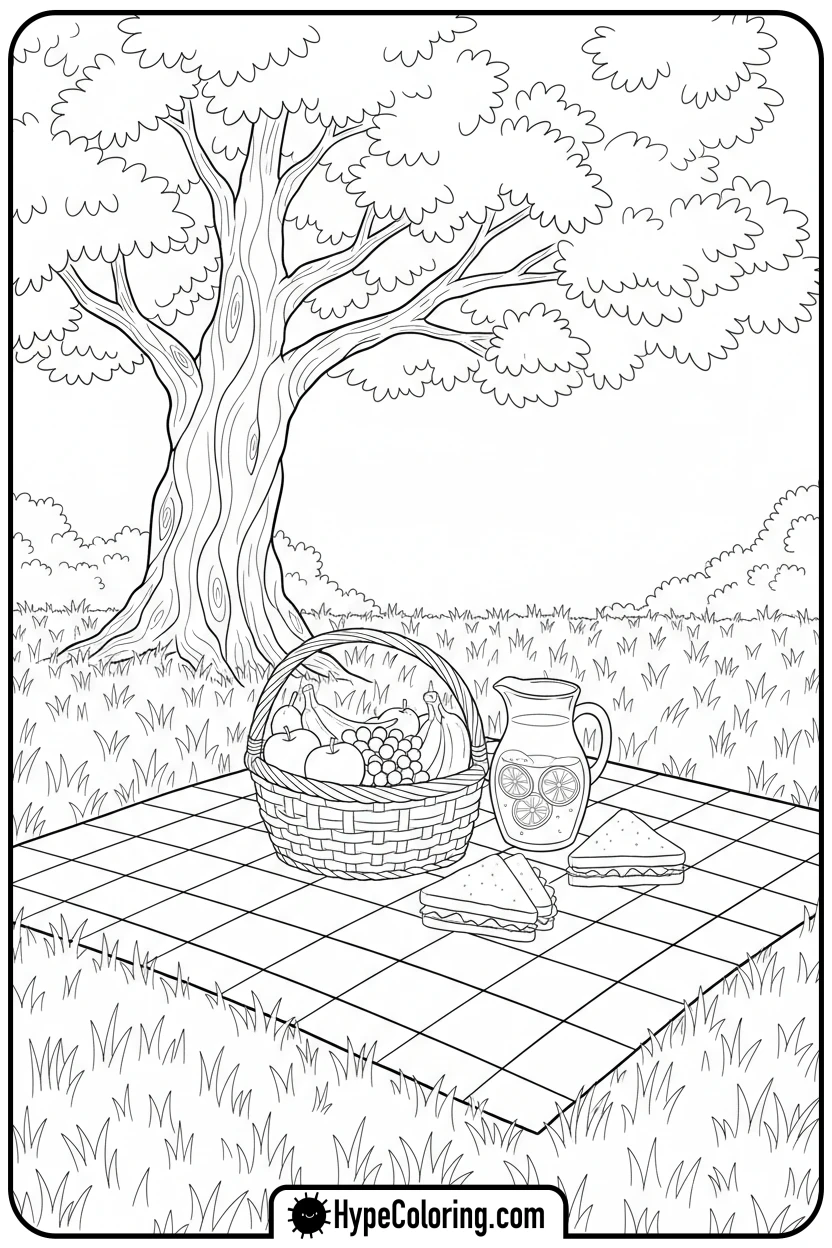 picnic-blanket-with-food - spring coloring sheets
