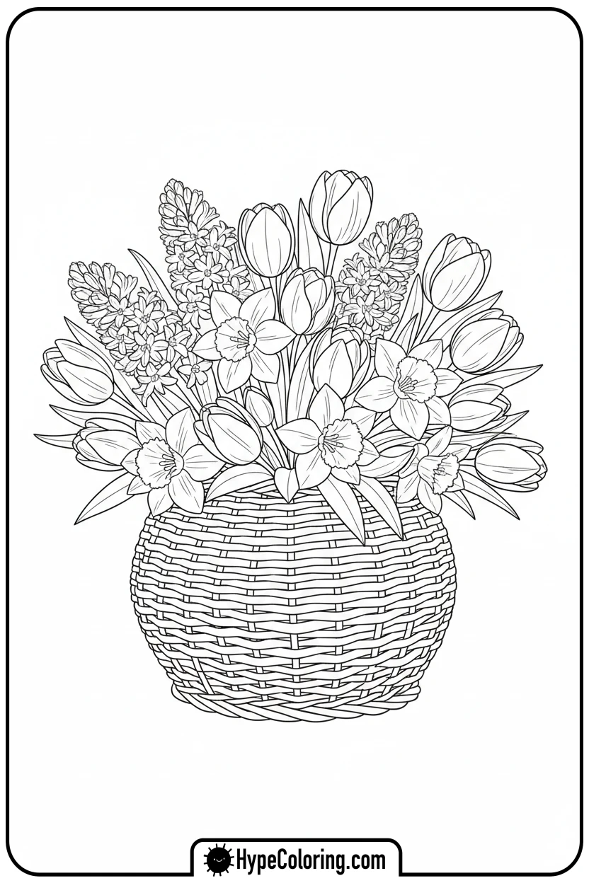basket-of-spring-flowers - spring coloring sheets