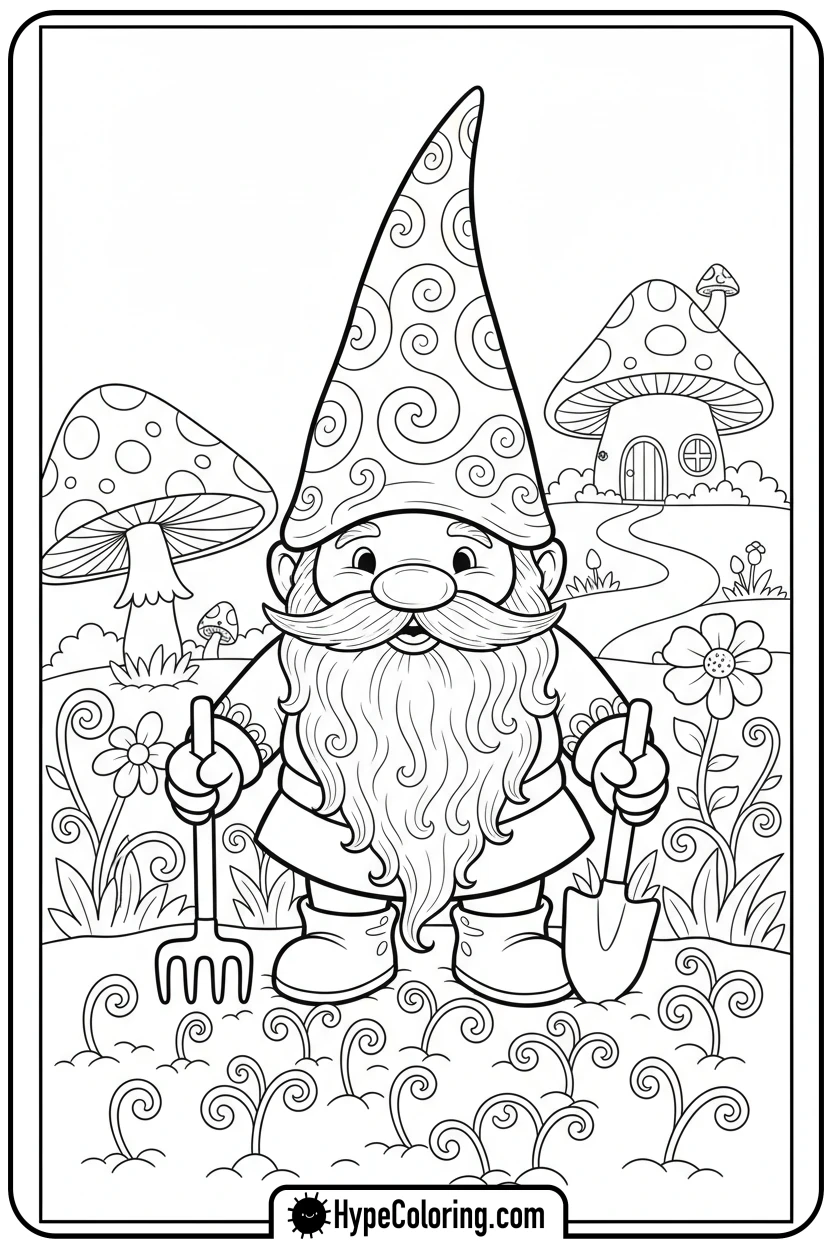 gnome-gardening - spring coloring sheets