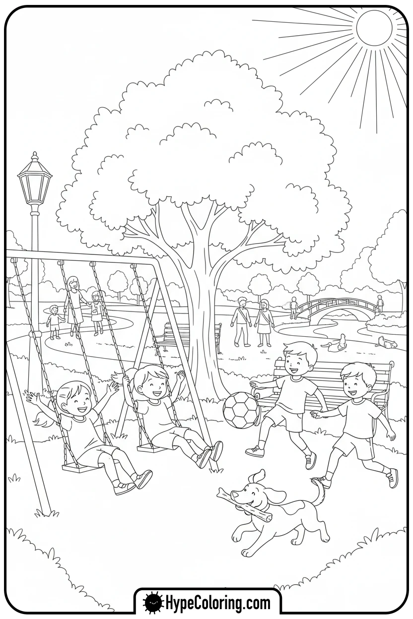 kids-playing-in-park - spring coloring sheets