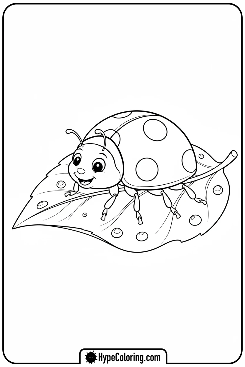 ladybug-on-green-leaf - spring coloring sheets