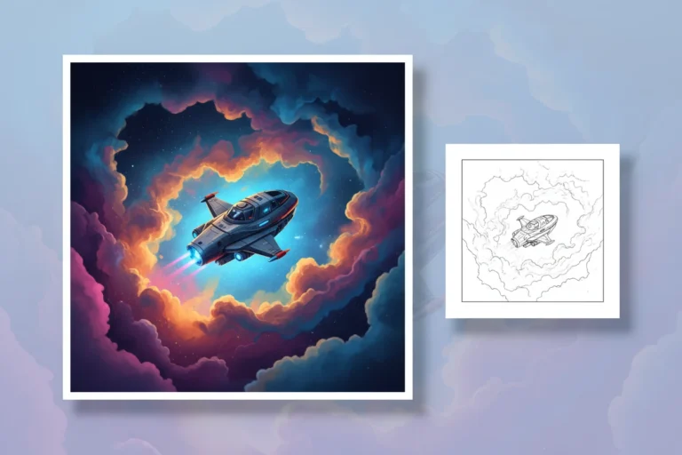 a-small-advanced-spaceship-flying - space coloring pages