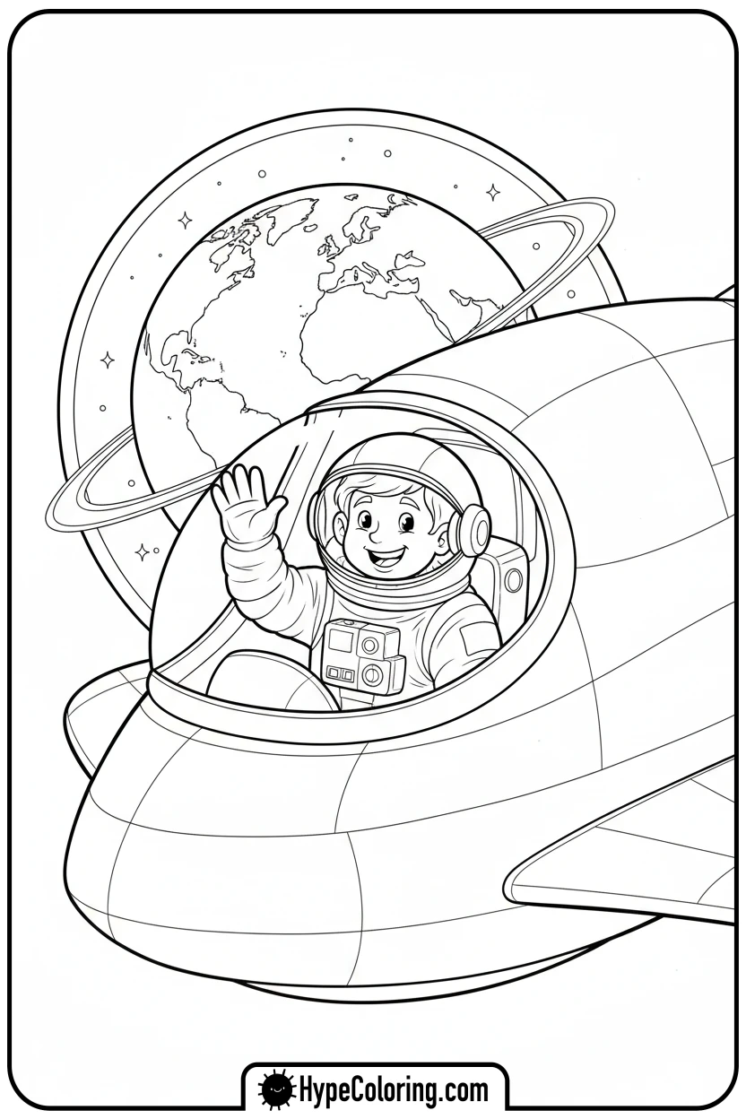 astronaut-waving-from-spaceship - space coloring pages
