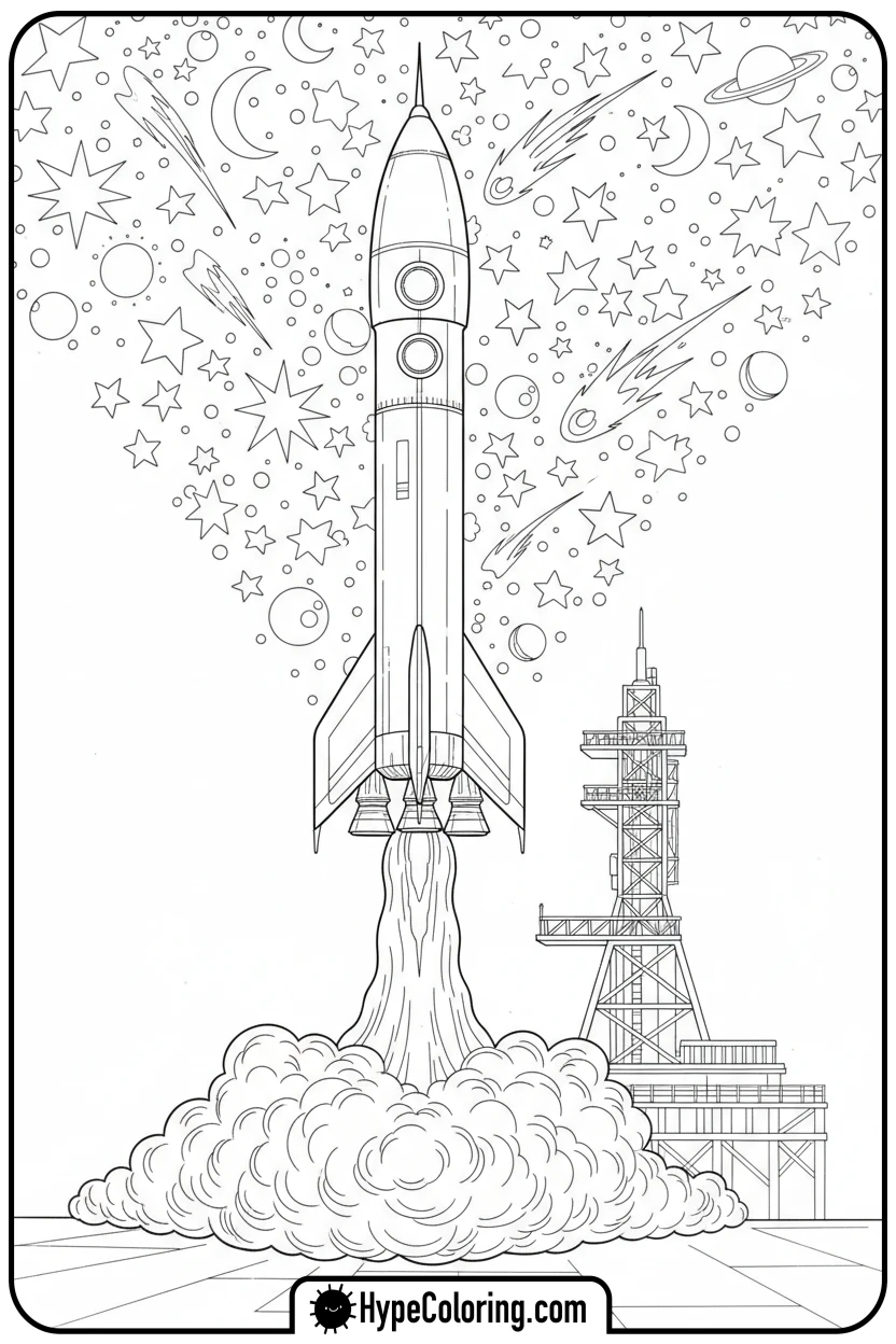 rocket-launching-into-space - space coloring pages