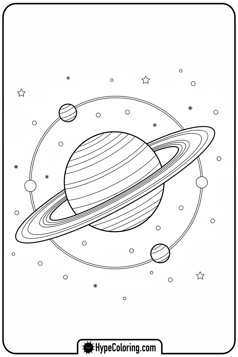 ringed-planet-with-moons - space coloring pages