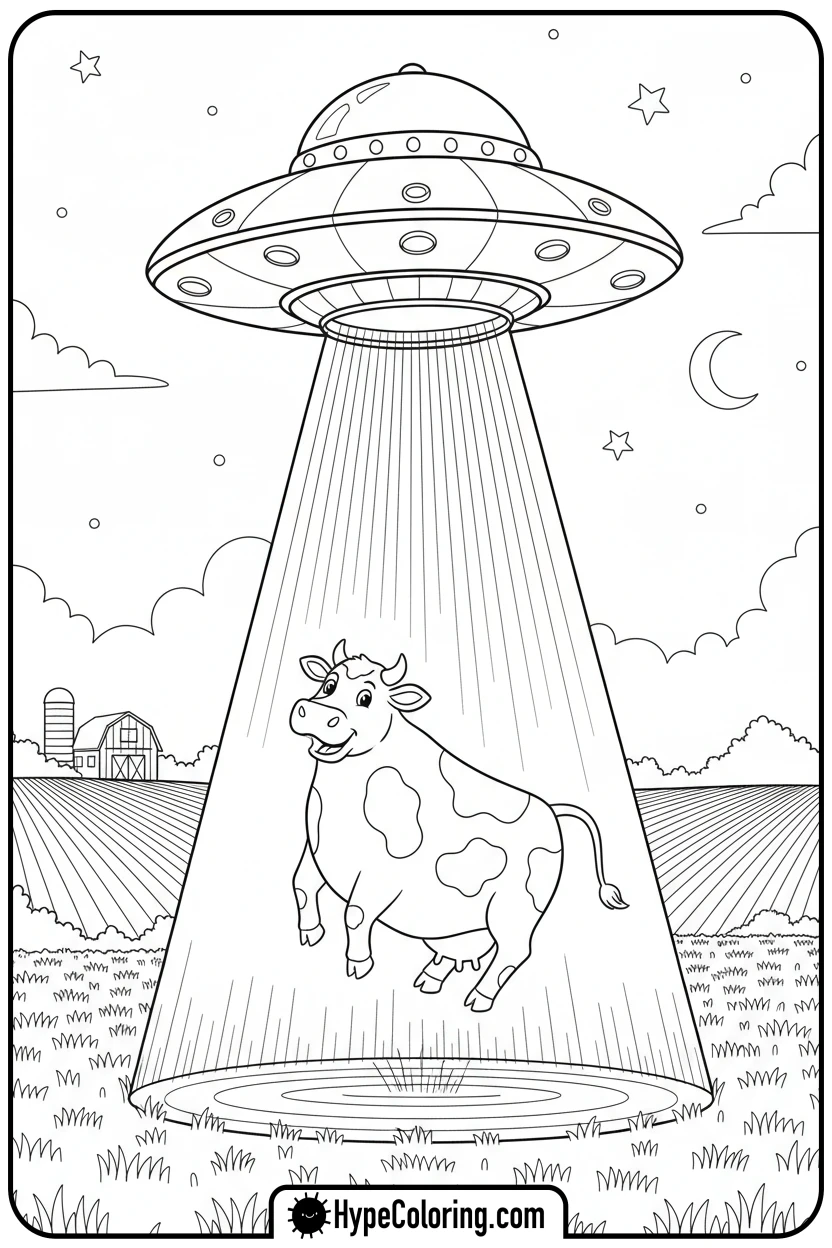 ufo-beaming-up-a-cow - space coloring pages
