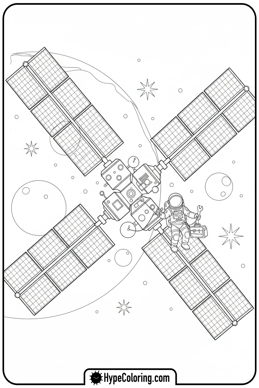 space-station-with-astronaut-repair - space coloring pages