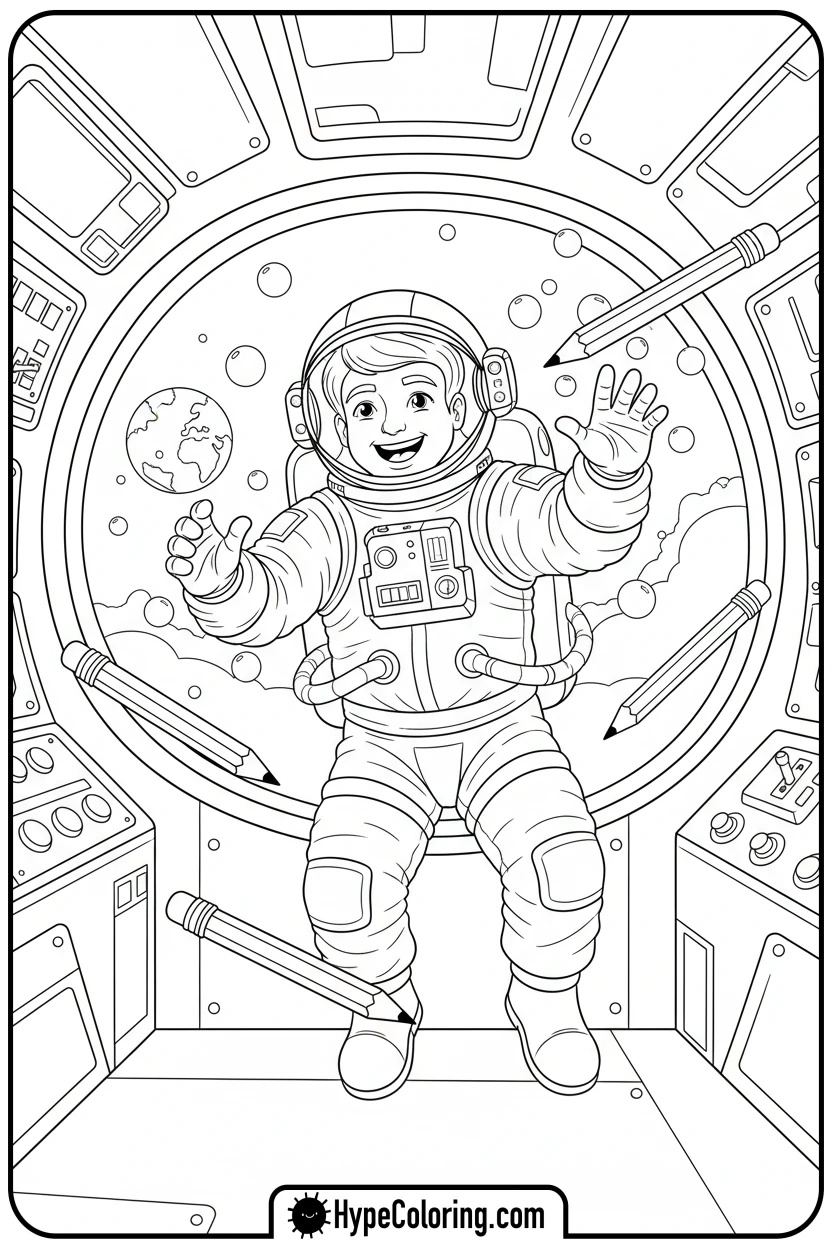astronaut-floating-weightlessly - space coloring pages