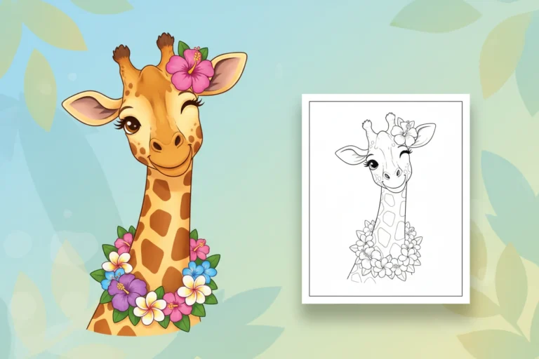 a-smiling-giraffe-adorned-with - giraffe coloring pages