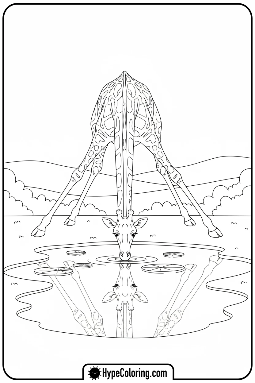giraffe-drinking-from-puddle - giraffe coloring pages