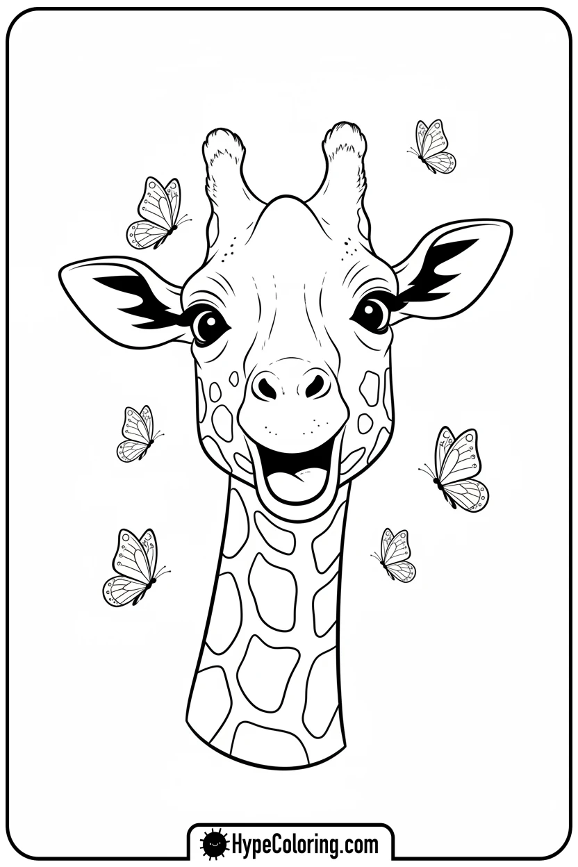 giraffe-with-butterflies - giraffe coloring pages