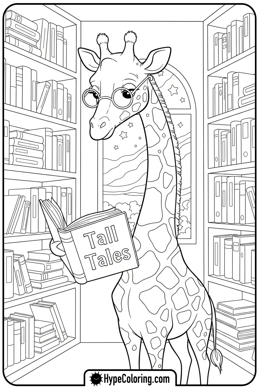 giraffe-reading-a-book - giraffe coloring pages