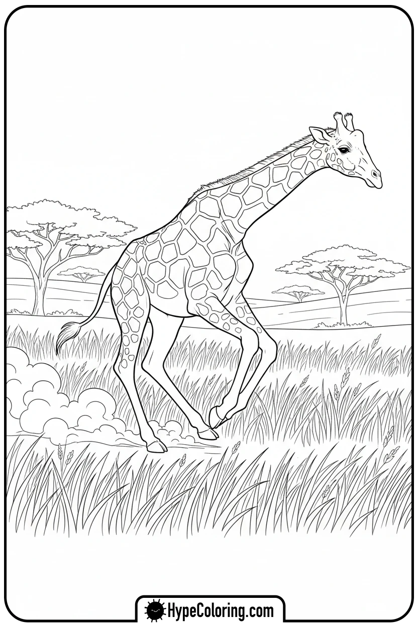 giraffe-running-in-grass - giraffe coloring pages