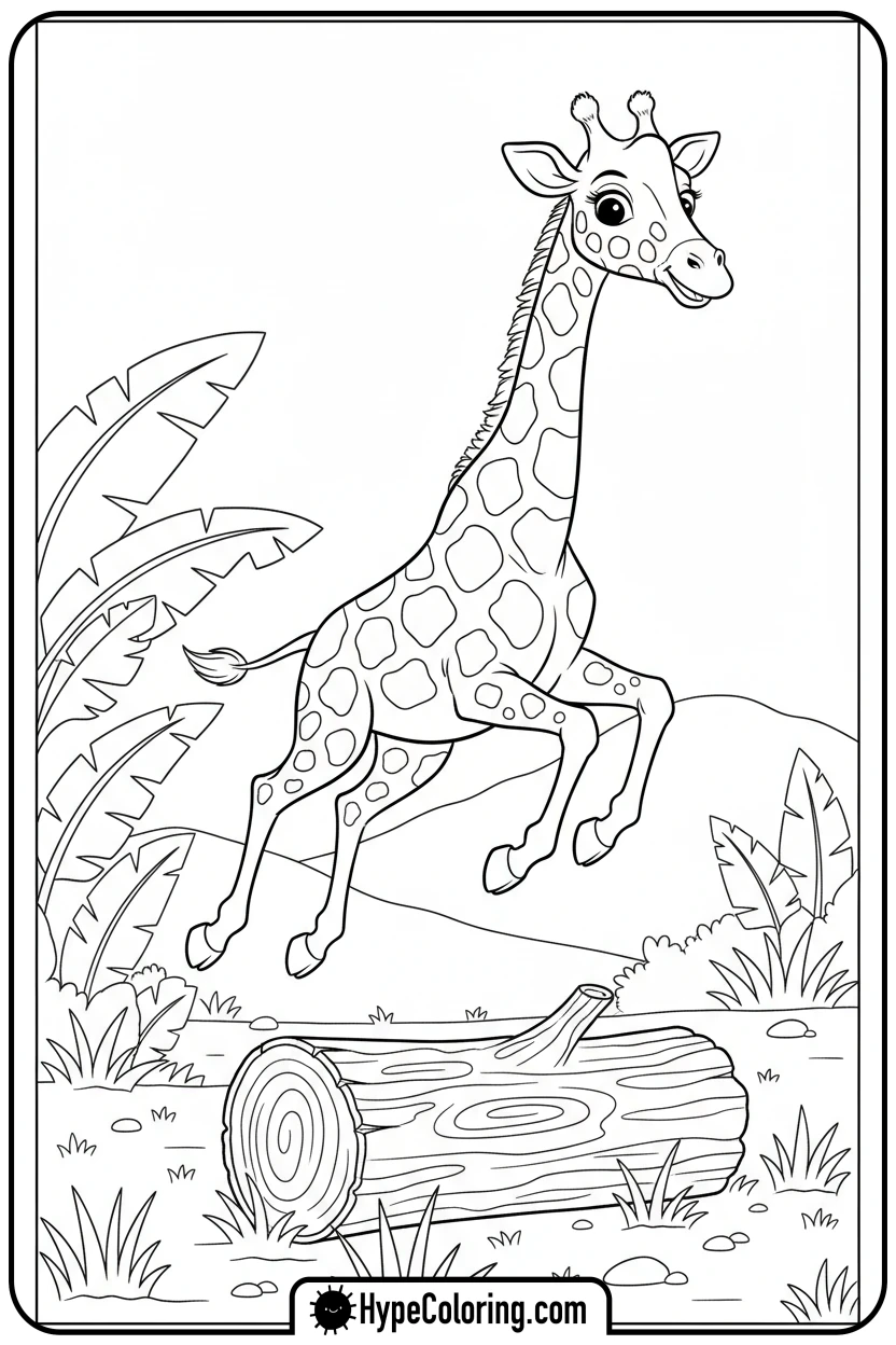 giraffe-jumping-over-log - giraffe coloring pages