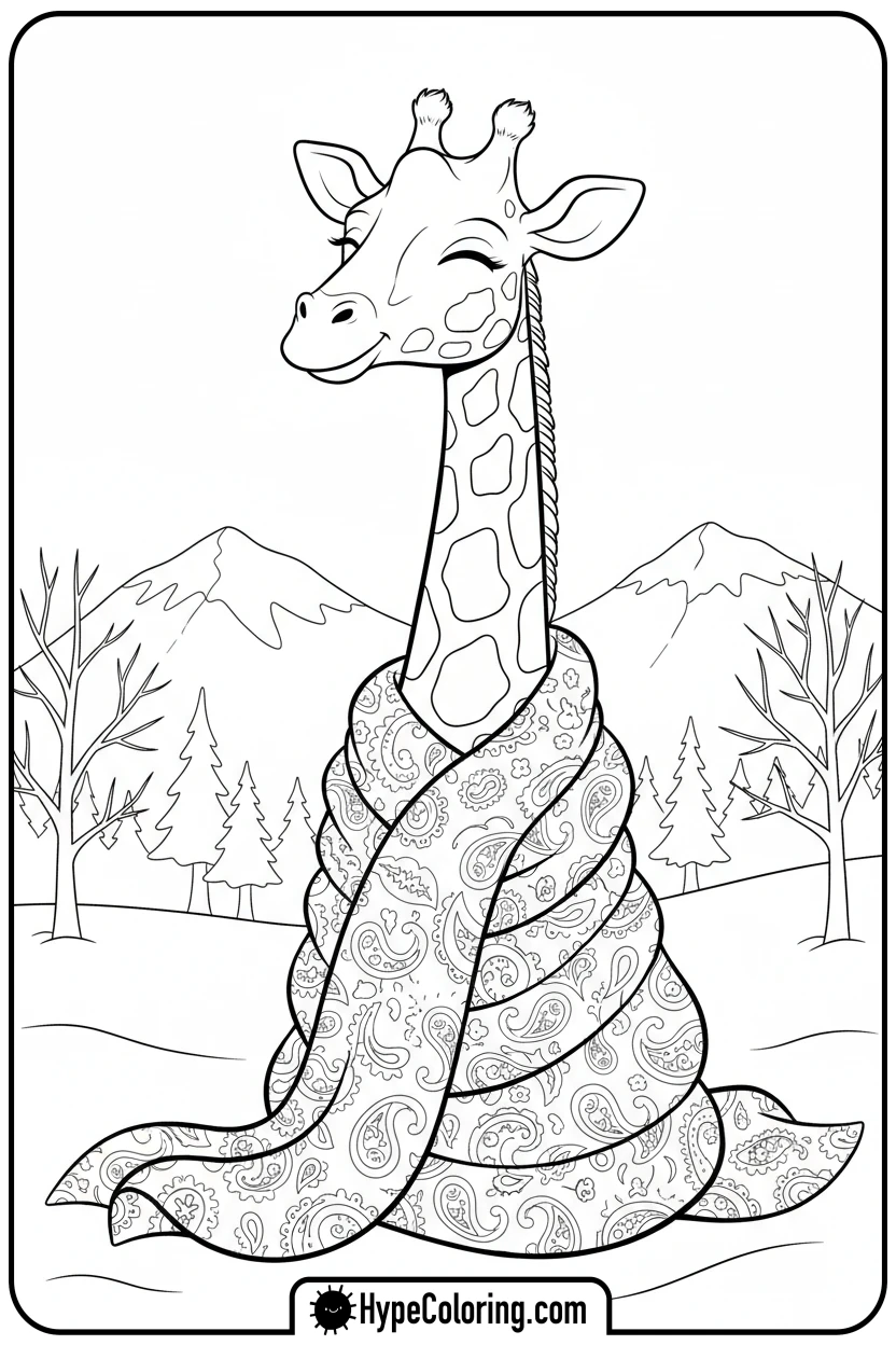 giraffe-with-long-scarf - giraffe coloring pages