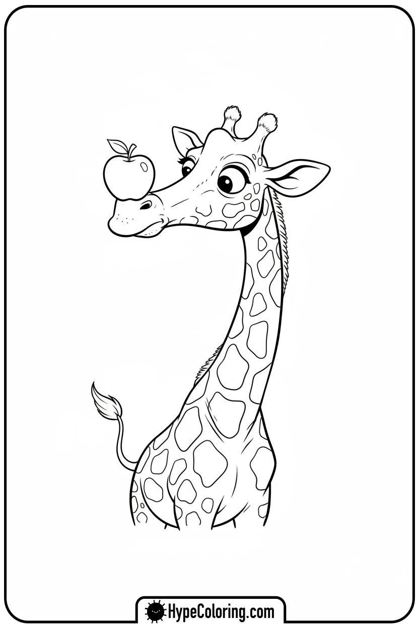 giraffe-balancing-apple - giraffe coloring pages