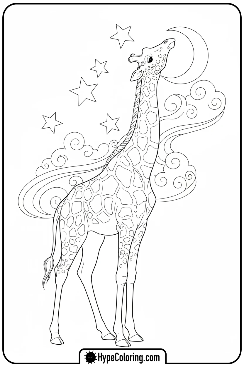giraffe-reaching-for-stars - giraffe coloring pages