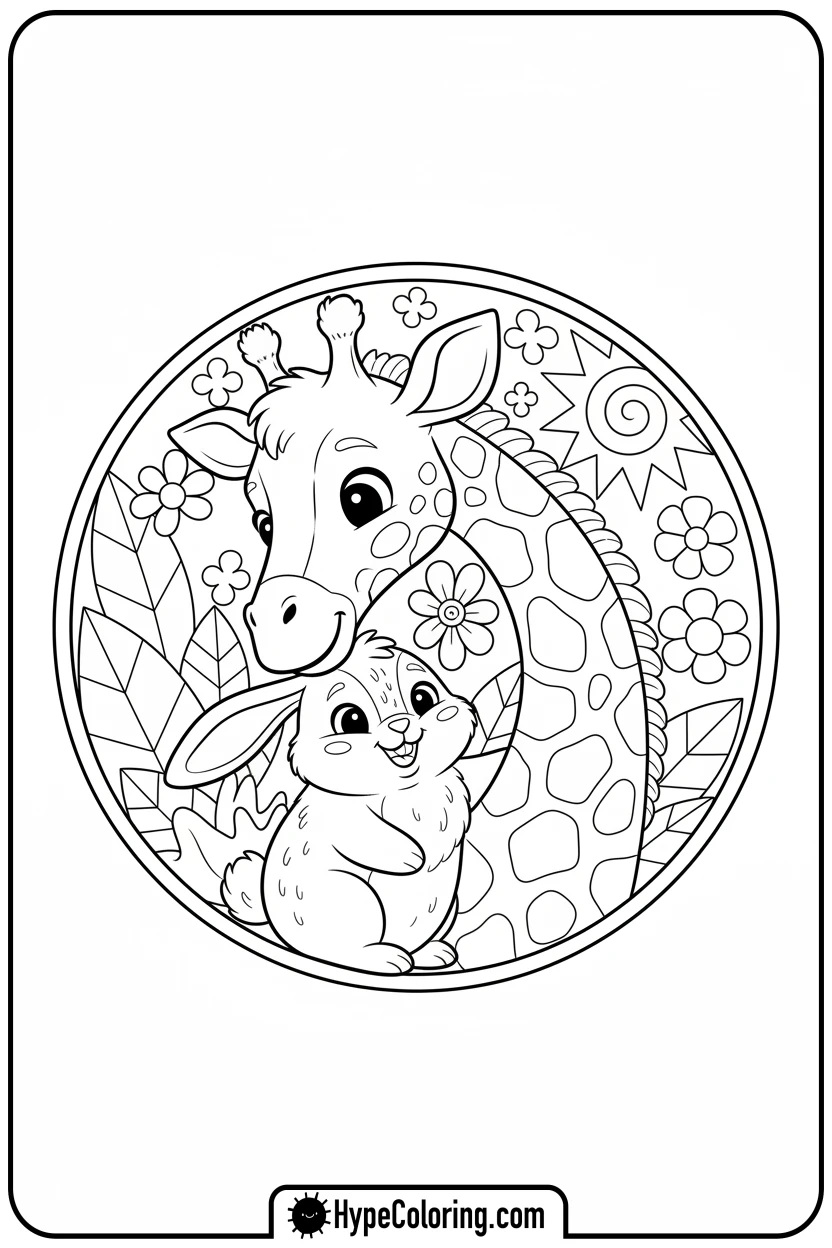giraffe-giving-a-hug - giraffe coloring pages