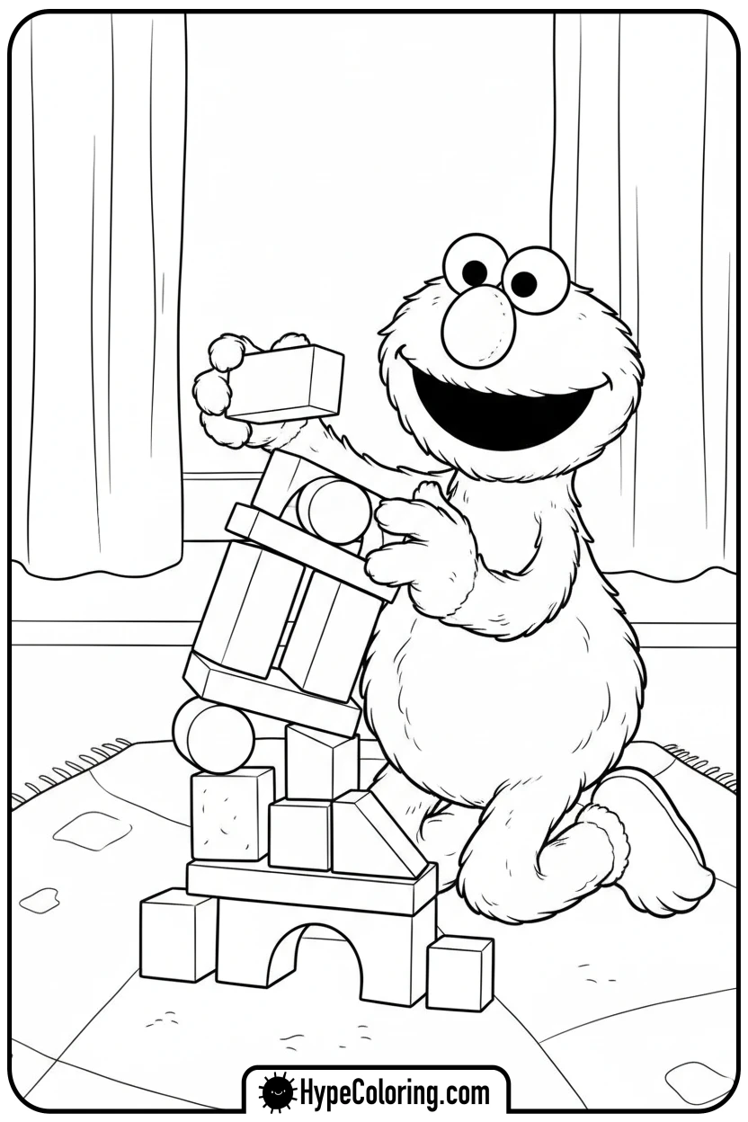 elmo-building-a-block-tower - elmo coloring pages