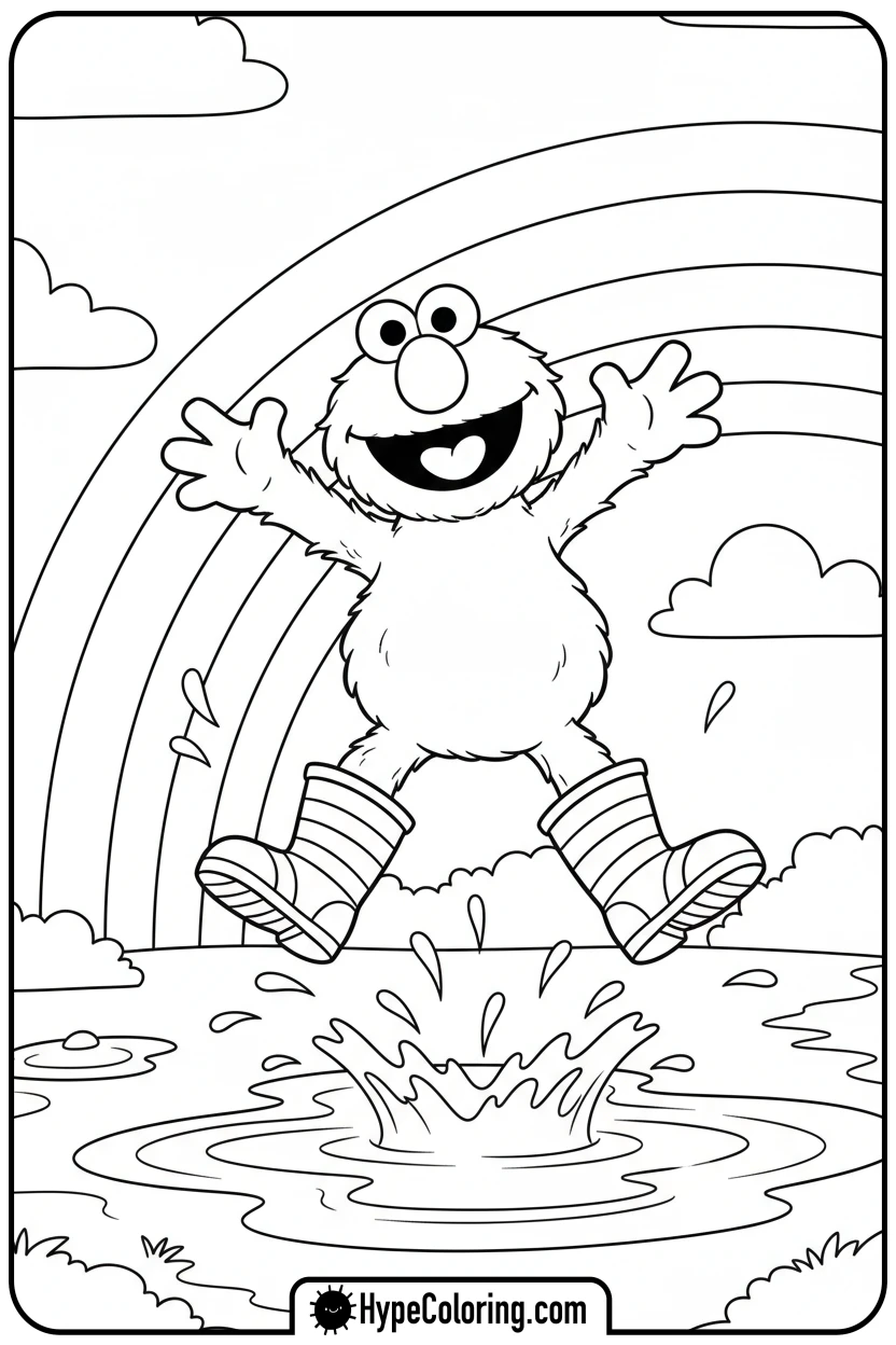 elmo-splashing-in-a-puddle - elmo coloring pages